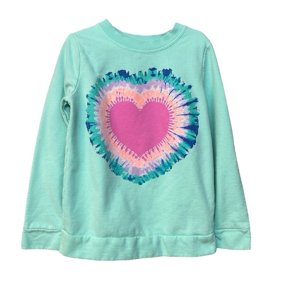 CAT & JACK UEC Girls Size Medium (7/8) Green Tie-Dye Sweater Sweatshirt Heart